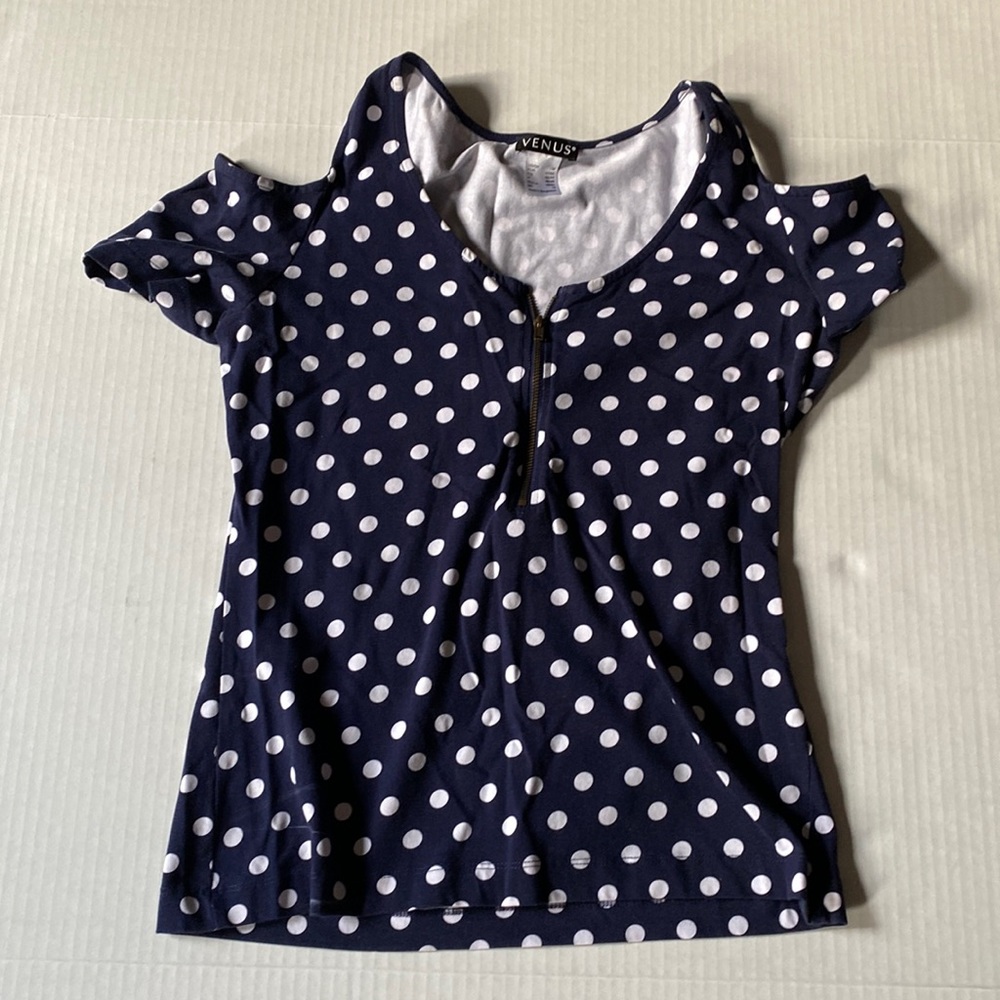 Navy blue polka-dot top